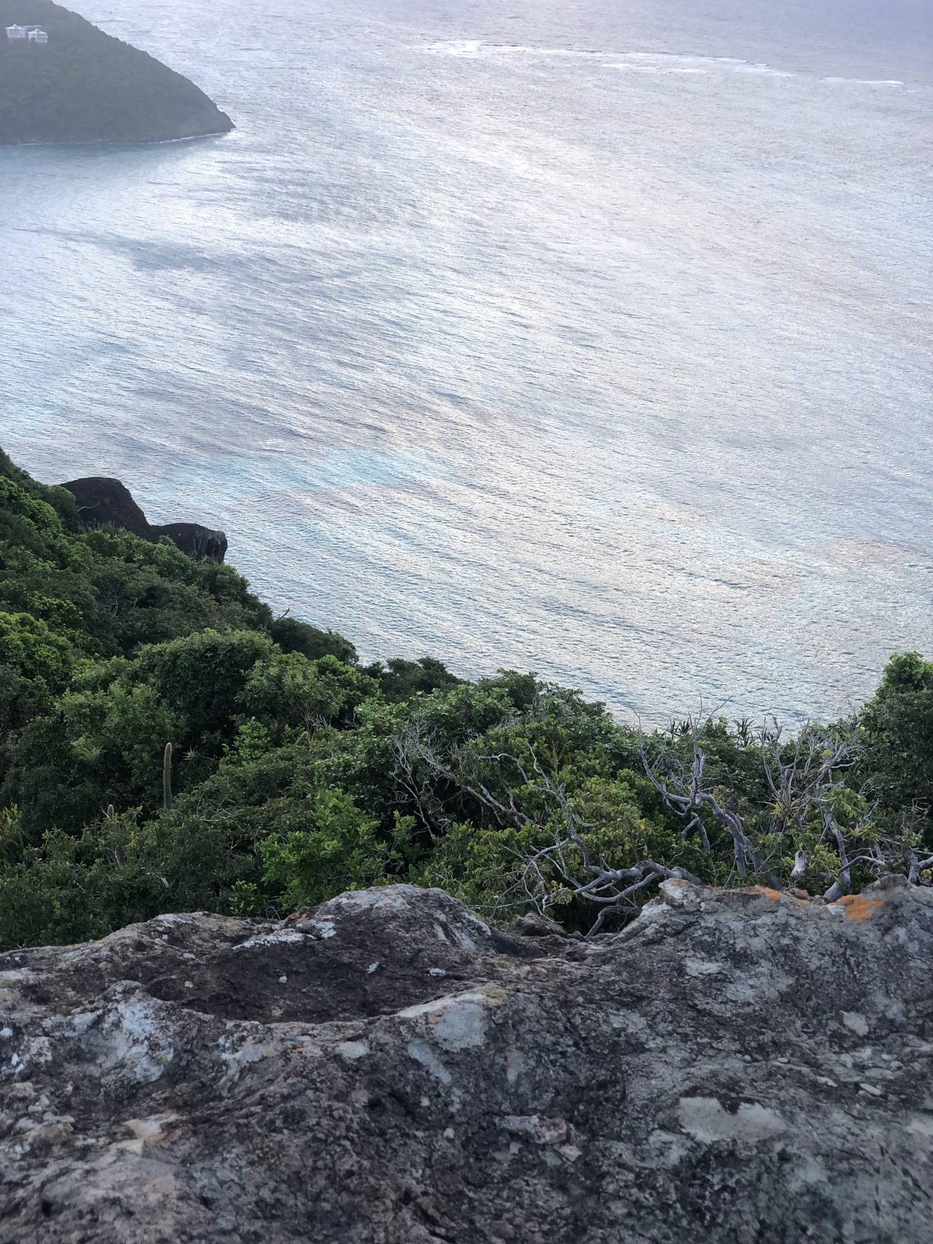 Sunlight shimmering on the sea below